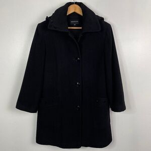 Niccolini Wool Cashmere Blend Pea Coat Lined Black Stud Removable Hood 10